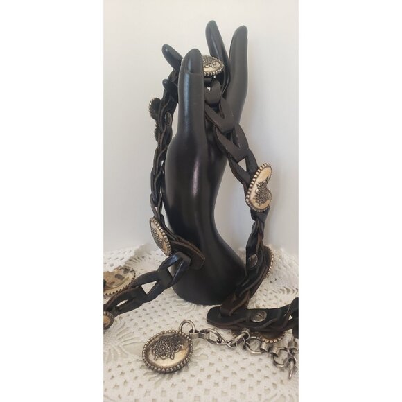 Vintage Cow Boy Belt Silver Tone Heart Shape Round Sherif Like Circles - Picture 3 of 10